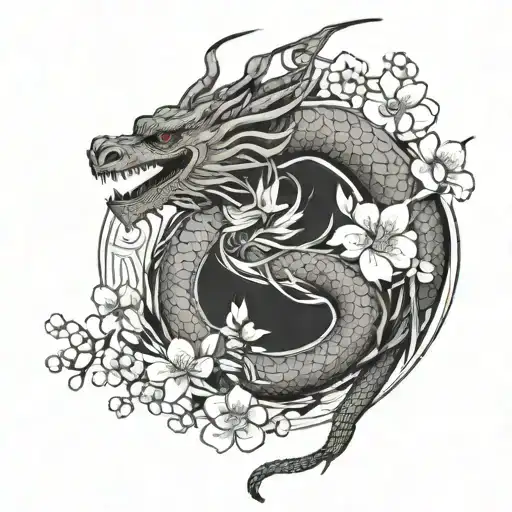 Beautiful Dragon And Cherry Blossoms