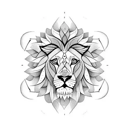 Half Lion Half Mandala Roaring Face