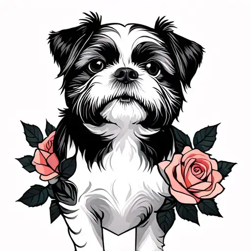 Roses And Shih Tzu Dog