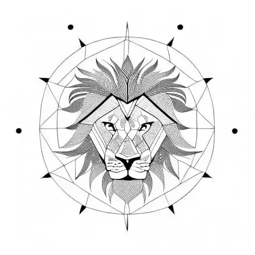 Moon With Lion Head On Top Geometric Lines