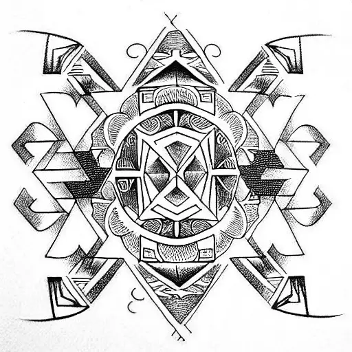 Forearm Tattoo With Geometric Elements In Aztec Style