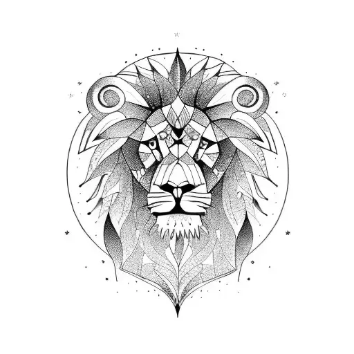 Moon With Lion Head And Abstract Lines