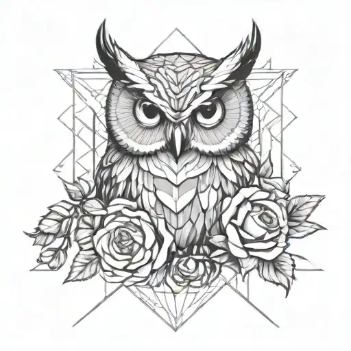 Owl And Roses Blooming