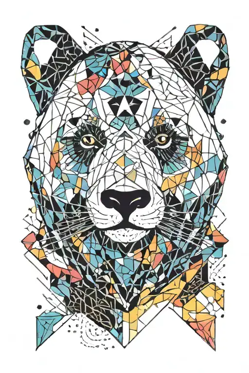 Panda Head Line Print With Colorful
