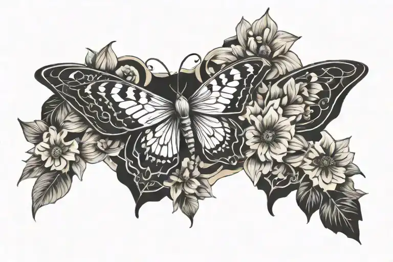 Flowers And Moth Flying Near