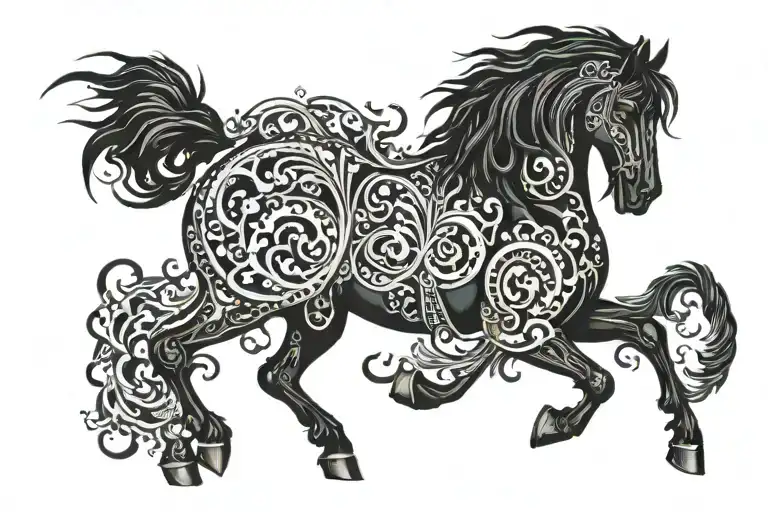 Black Percheron Horse Surrounded By Surf