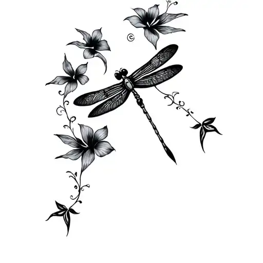 Dragonflies And Hibiscus Flowers Growing