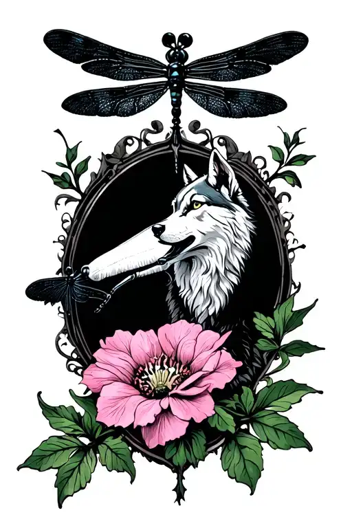 Wolfs And Hemlock Hensbane And Dragonfly Perched