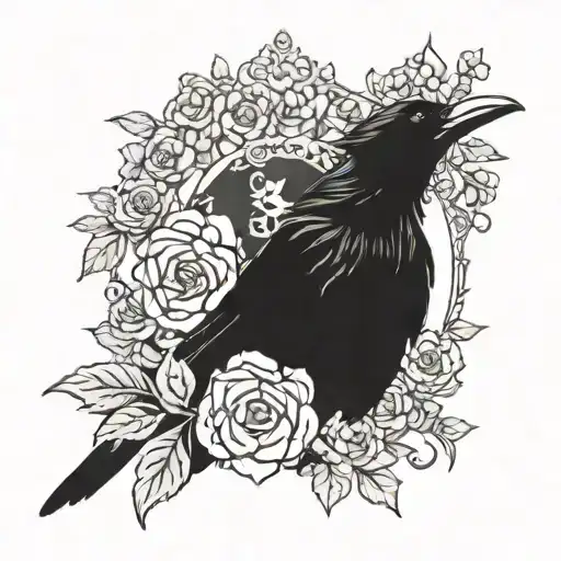 Raven Wearing Flower Crown
