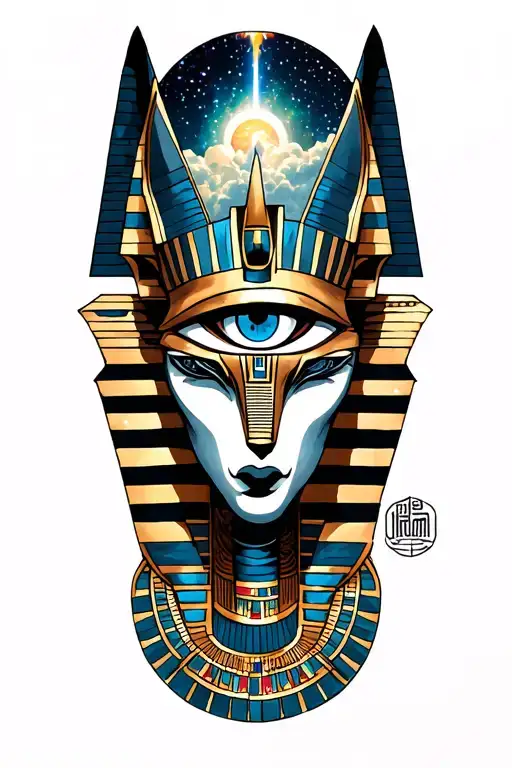 Egyptian Space Theme With Cosmic Clouds Anubis And All Seeing Eye