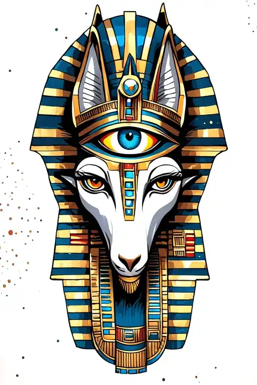 Egyptian And Inka Theme With In Space With Gothic Anubis And All Seeing Eye