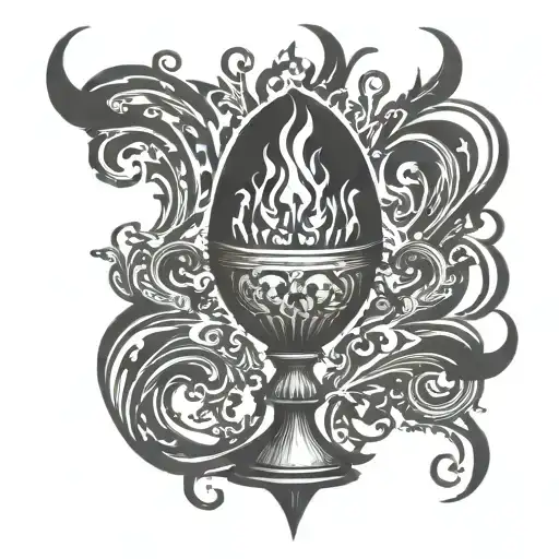An Ancient Gothic Chalice With Fire Coming Out Of The Top