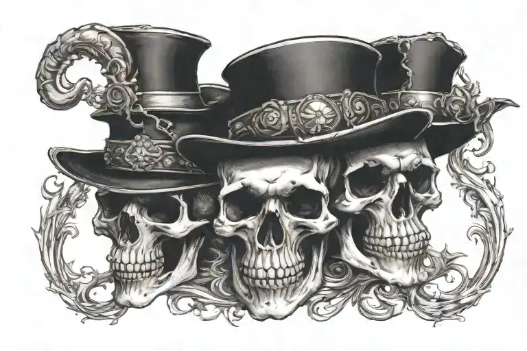 Three Skulls With Gangsta Hats