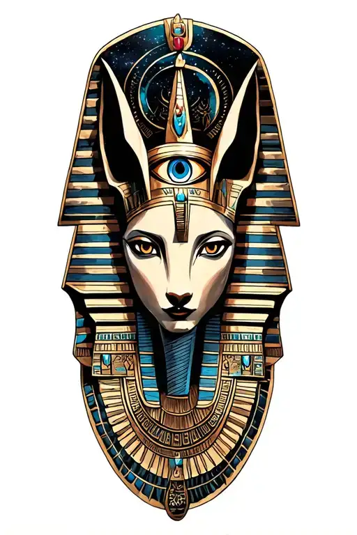 Egyptian And Inka Theme With In Space With Anubis And All Seeing Eye