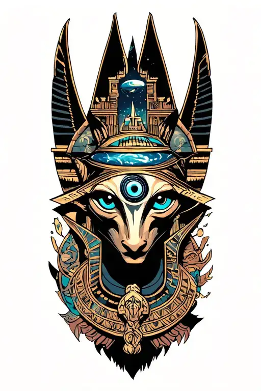 Space With Anubis And Inka Temple With And All Seeing Eye