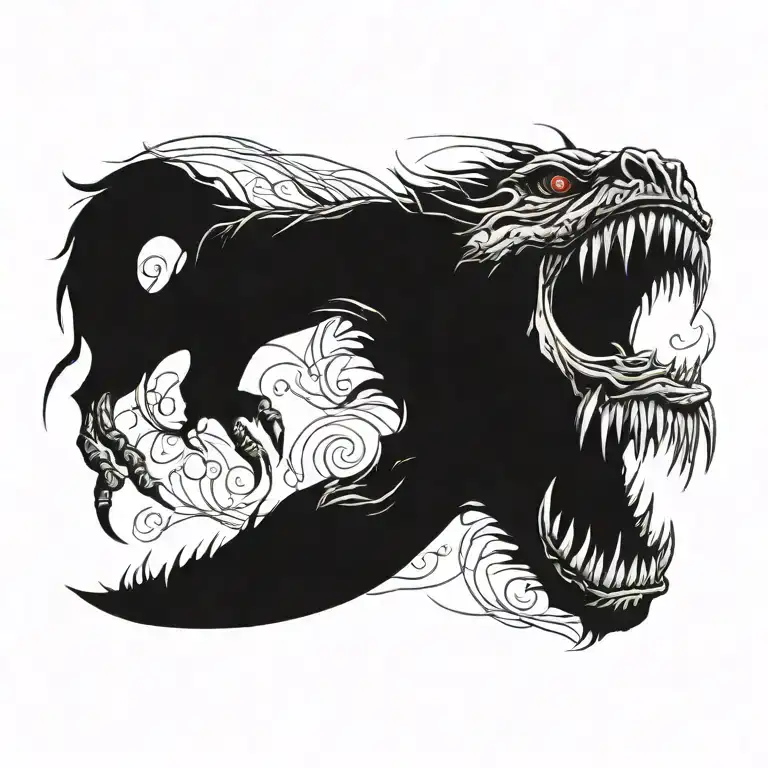 Monster With Sharp Teeth Reaching Towards The Sky