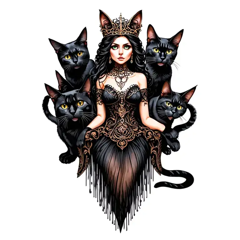 Queen Of Cats Woman With Gang Of Cats