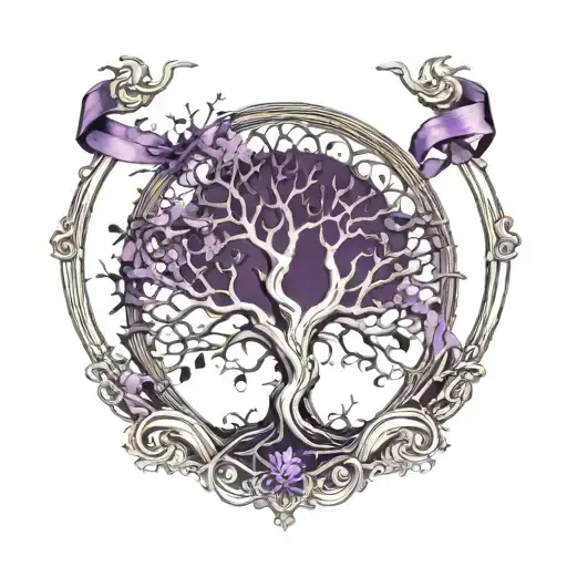 Tree Of Life And Purple Ribbon