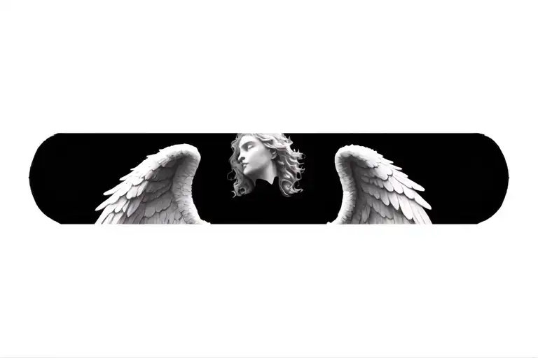 Realistic Full Sized Black And Grey Beautiful Angel With Soft Clouds In The Background