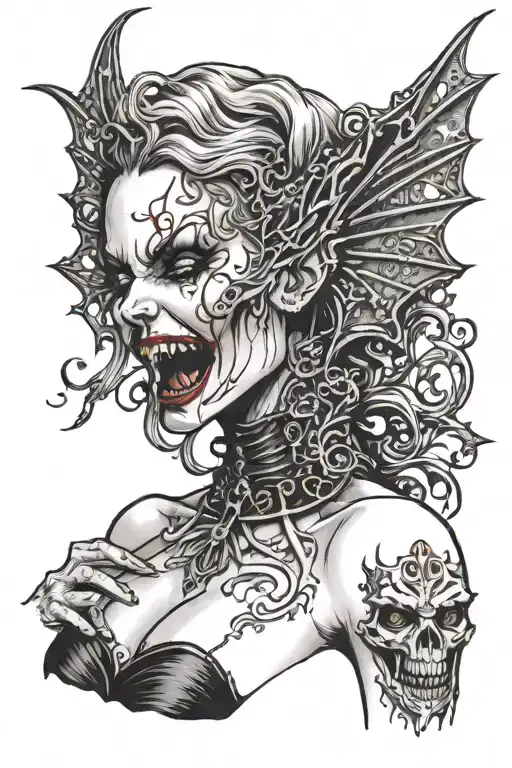 A Sexy Nude Female Vampire Posing And Showing Fangs