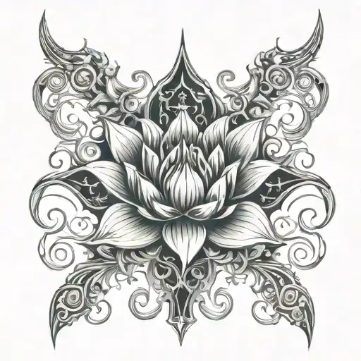 Lotus Flower With Trident Intertwined And 777