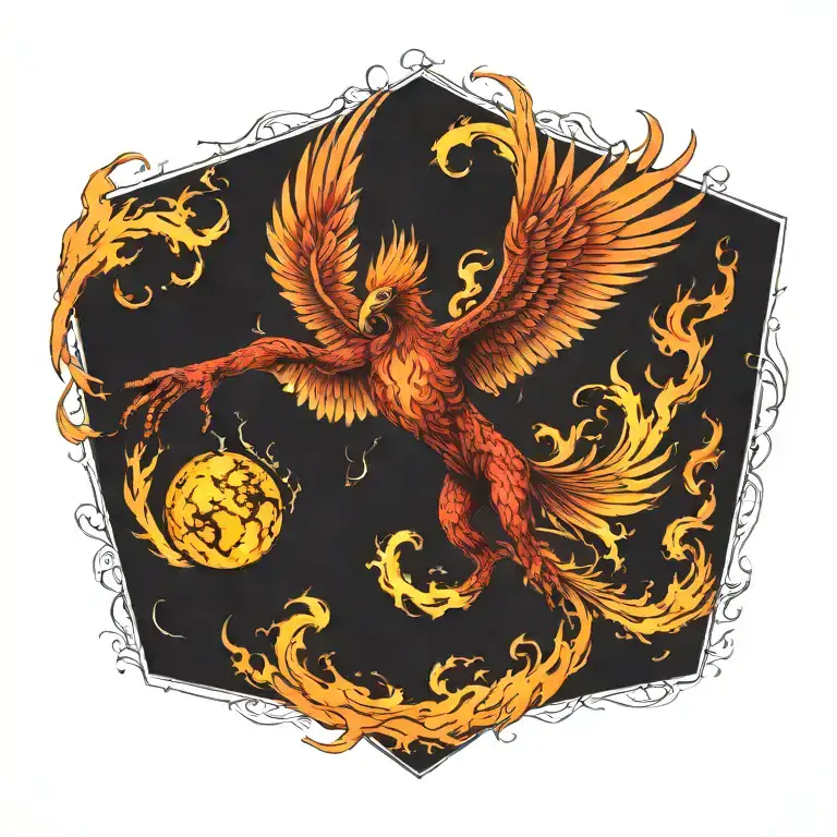 Phoenix 3 Quarter View In Attack Position Holding The Planet In Flames And Lava In Its Talons