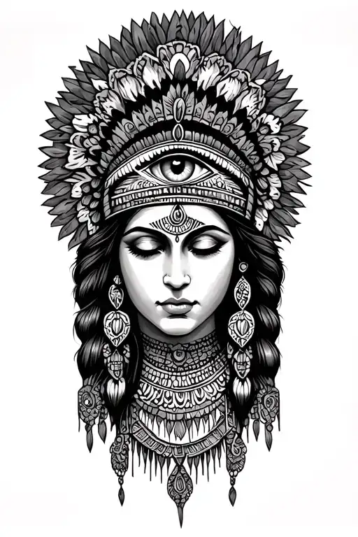 Indian Woman With Eyes Closed Mythology Maya Inca Third Eye