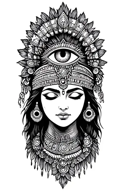 Indian Woman With Eyes Closed Mythology Maya Inca Third Eye