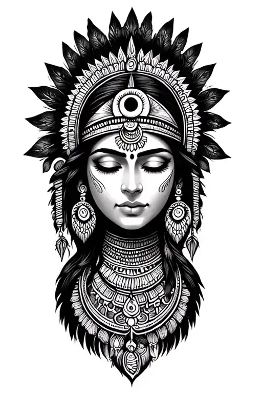 Indian Woman With Eyes Closed Mythology Maya Inca Third Eye