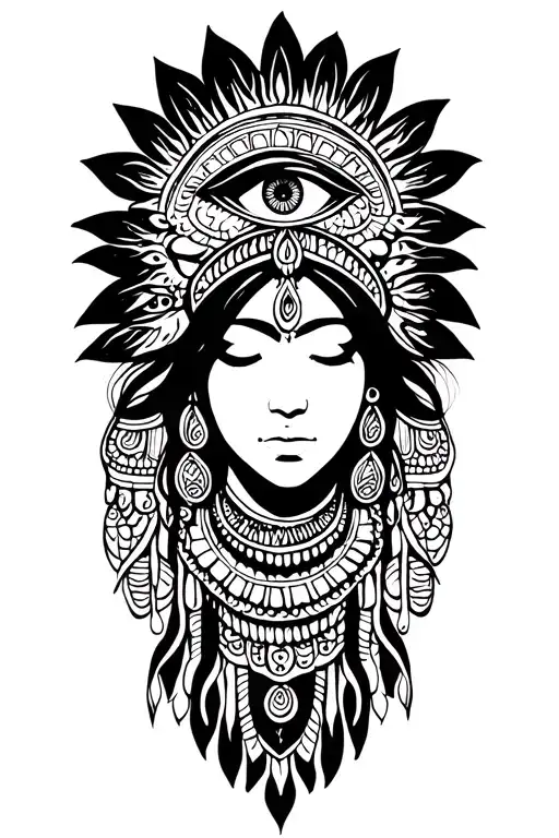 Indian Woman With Eyes Closed Mythology Maya Inca Third Eye