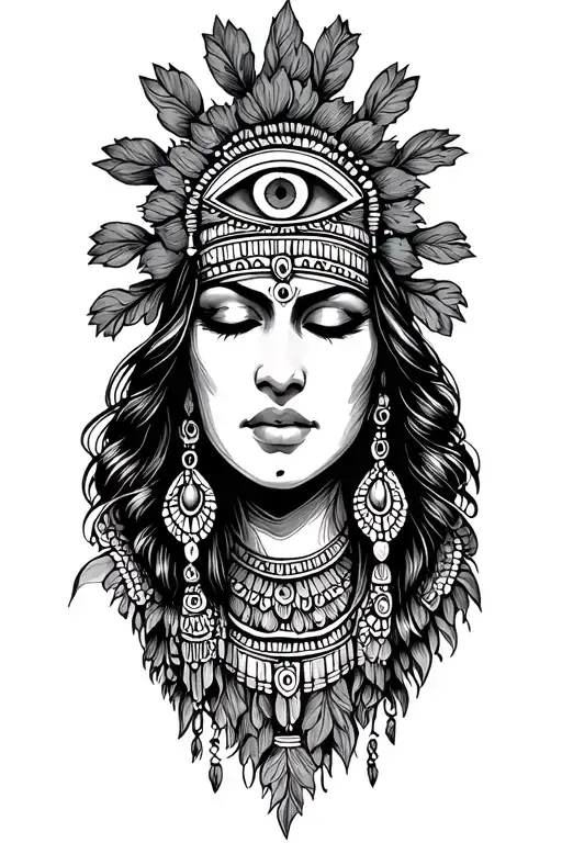Indian Woman With Eyes Closed Mythology Maya Inca Third Eye