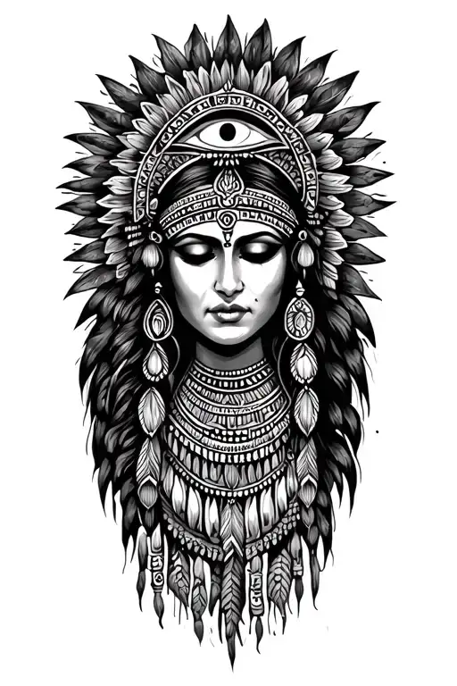 Indian Woman With Eyes Closed Mythology Maya Inca Third Eye