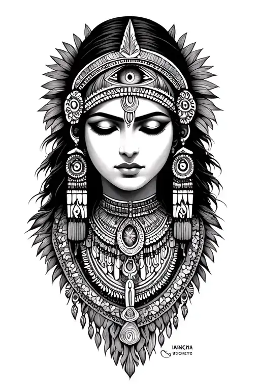 Indian Woman With Eyes Closed Mythology Maya Inca Third Eye