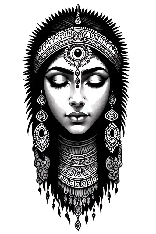 Indian Woman With Eyes Closed Mythology Maya Inca Third Eye