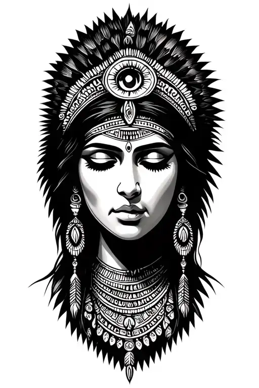 Indian Woman With Eyes Closed Mythology Maya Inca Third Eye