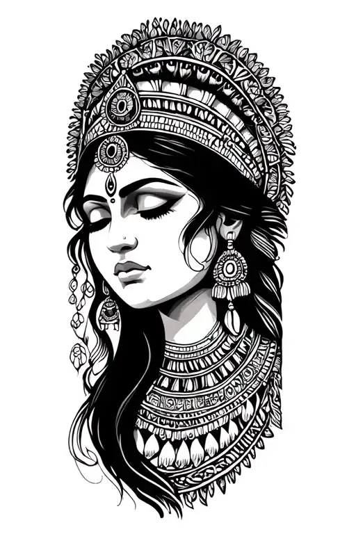 Indian Woman With Eyes Closed Mythology Maya Inca Third Eye