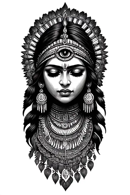 Indian Woman With Eyes Closed Mythology Maya Inca Third Eye