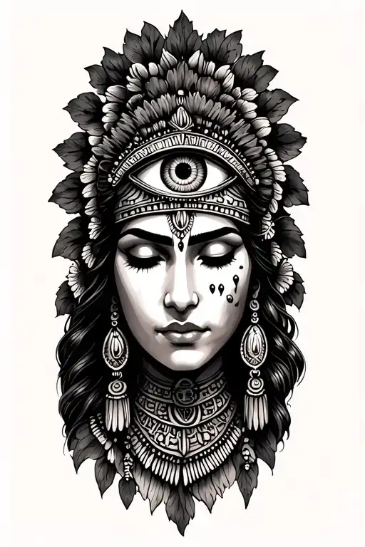 Indian Woman With Eyes Closed Mythology Maya Inca Third Eye