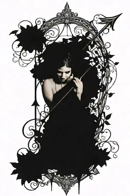 Bow And Arrow With Vines Growing