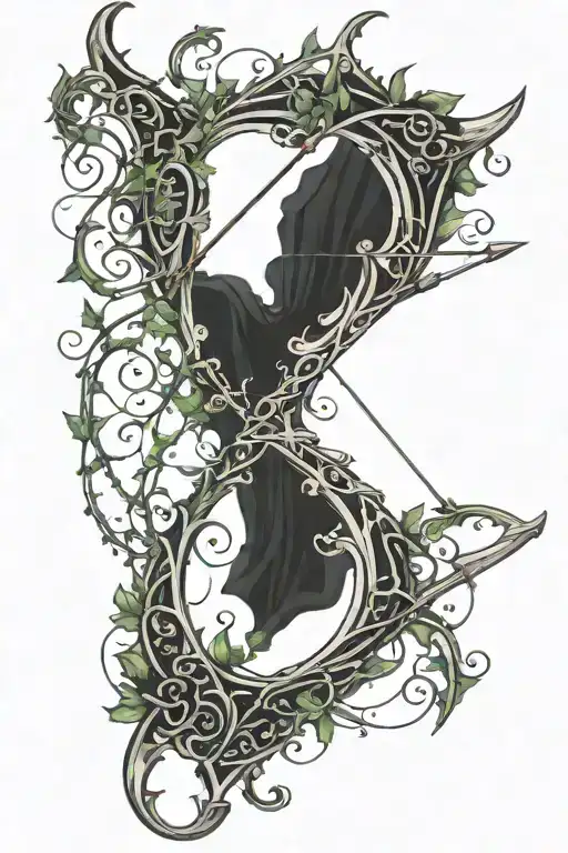 A Vine Themed Elvish Bow And Arrow That Looks Like An Actual Bow With No Background