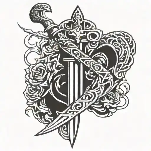 Fine Line Tattoo Dagger Snake Wrapping