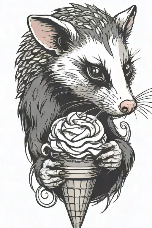 Opossum Eating Ice Cream Cone