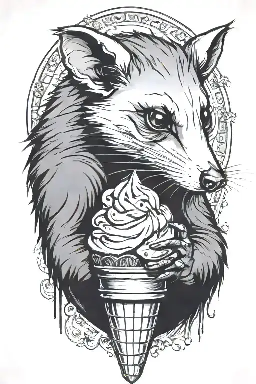 Opossum Eating Ice Cream Cone