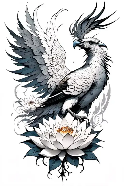 Phoenix Rising With Lotus Flowers Intertwined