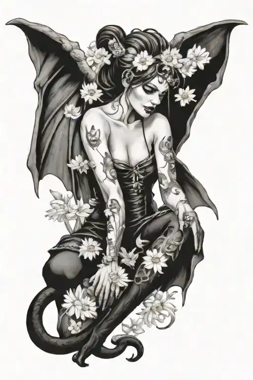 Feminine Gargoyle Warrior With Daisies