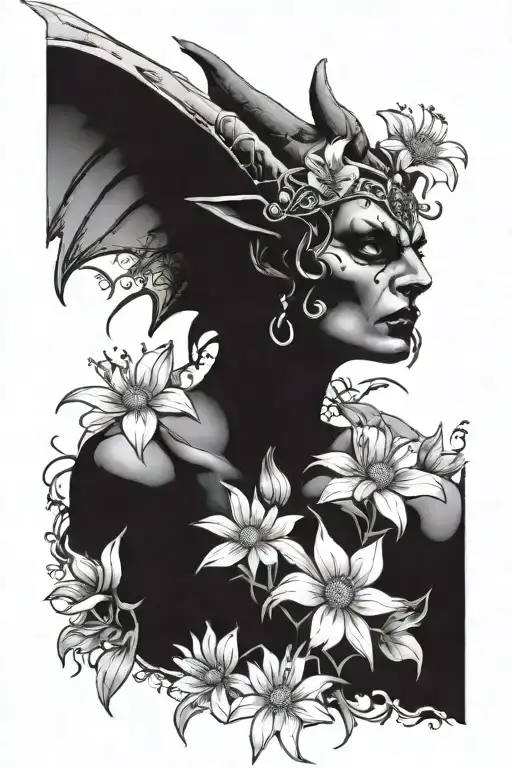 Feminine Gargoyle Warrior With Daisies