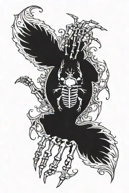 Skeleton Hand Reaching Holds Its Claws Behind A Beetle