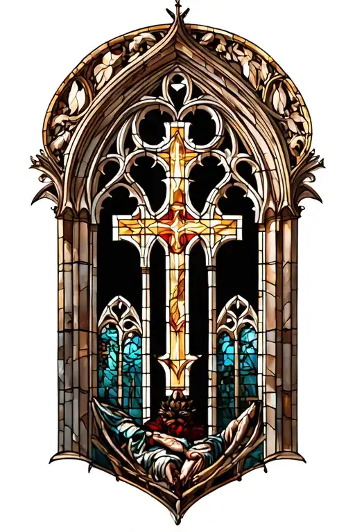 Gothic Cathedral Stained Glass Window With Christian Themes