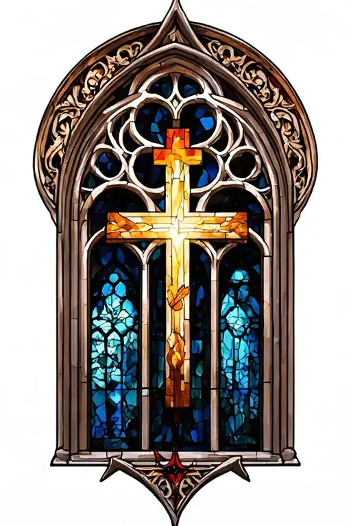 Gothic Cathedral Stained Glass Window With Christian Themes