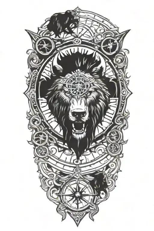 Viking Compass With Bear Head Growling